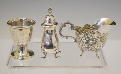 Lot 252 - Victorian silver jug, George VI silver pepper pot, etc