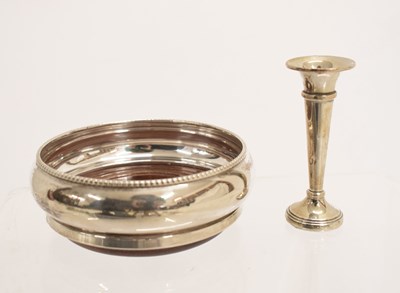 Lot 262 - Elizabeth II silver-mounted bottle coaster, and an Elizabeth II bud vase