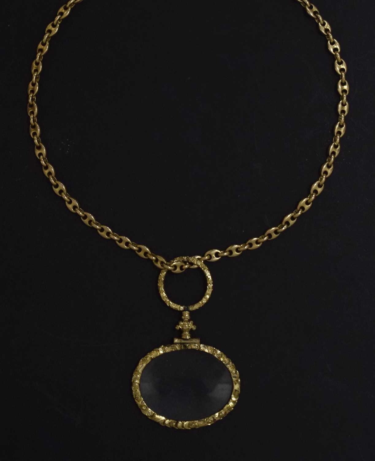 Lot 109 - 9ct gold fancy link chain, with Victorian gold plated eyeglass