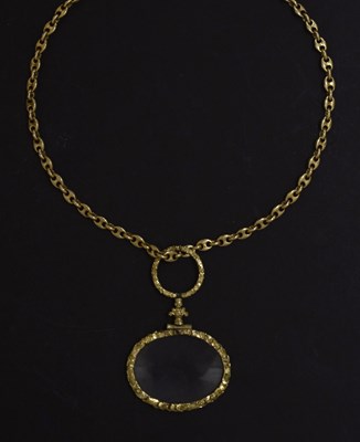 Lot 109 - 9ct gold fancy link chain, with Victorian gold plated eyeglass