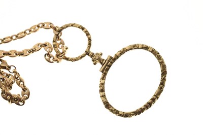 Lot 109 - 9ct gold fancy link chain, with Victorian gold plated eyeglass