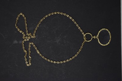 Lot 109 - 9ct gold fancy link chain, with Victorian gold plated eyeglass