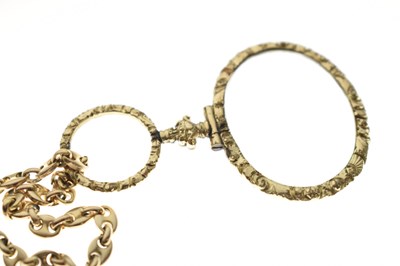 Lot 109 - 9ct gold fancy link chain, with Victorian gold plated eyeglass