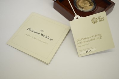 Lot 193 - Elizabeth II gold proof £5 coin, 2017, commemorating the platinum wedding anniversary