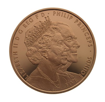 Lot 193 - Elizabeth II gold proof £5 coin, 2017, commemorating the platinum wedding anniversary