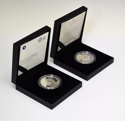Lot 289 - Two Elizabeth II silver proof piedfort £5 coins
