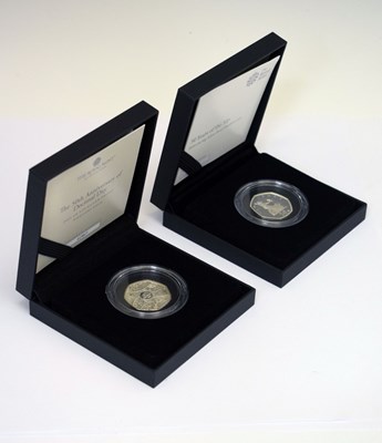 Lot 304 - Two Elizabeth II silver proof piedfort 50p coins