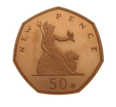 Lot 204 - Elizabeth II gold proof piedfort 50p coin, 2019
