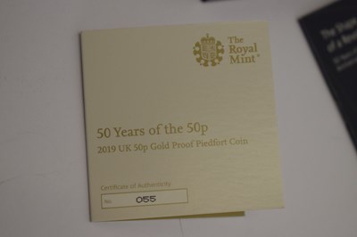 Lot 204 - Elizabeth II gold proof piedfort 50p coin, 2019