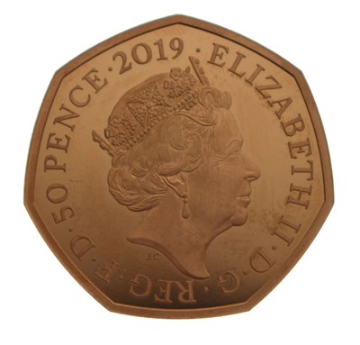 Lot 204 - Elizabeth II gold proof piedfort 50p coin, 2019