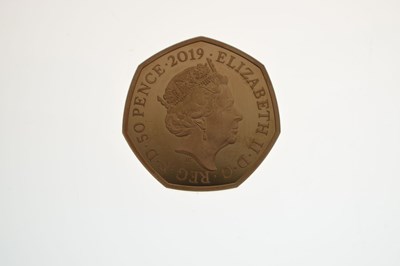 Lot 204 - Elizabeth II gold proof piedfort 50p coin, 2019