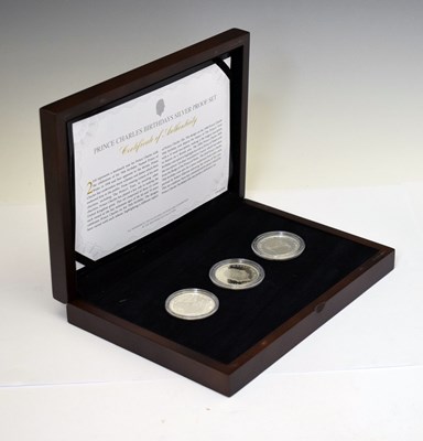 Lot 310 - Elizabeth II three-coin silver proof set, commemorating Prince Charles' Birthdays
