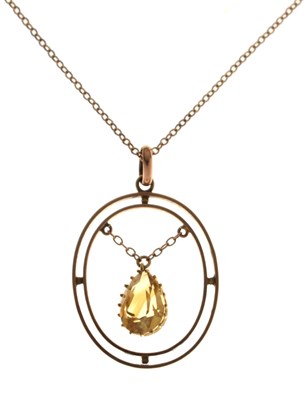 Lot 85 - Edwardian citrine drop pendant necklace, stamped '9ct'