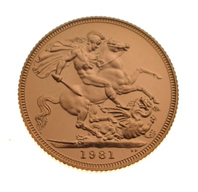 Lot 272 - Elizabeth II gold proof sovereign, 1981