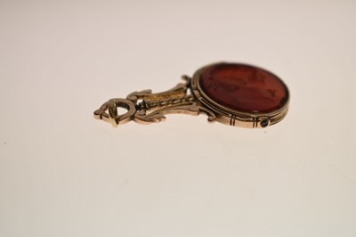 Lot 94 - Early 19th century carnelian intaglio unmarked yellow metal swivel fob