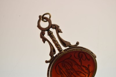 Lot 94 - Early 19th century carnelian intaglio unmarked yellow metal swivel fob