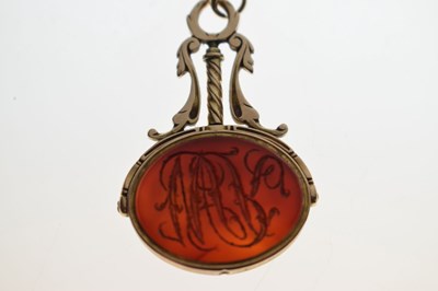 Lot 94 - Early 19th century carnelian intaglio unmarked yellow metal swivel fob