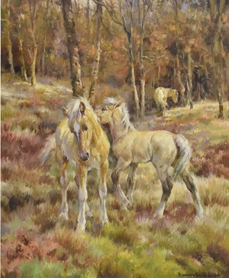 Lot 741 - Rosemary Sarah Welch (b.1946) - Oil on canvas - Study of two horses