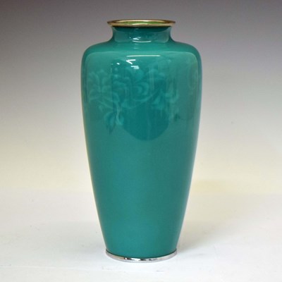Lot 660 - Ando Jubei - Japanese Showa period green ground cloisonné enamel vase