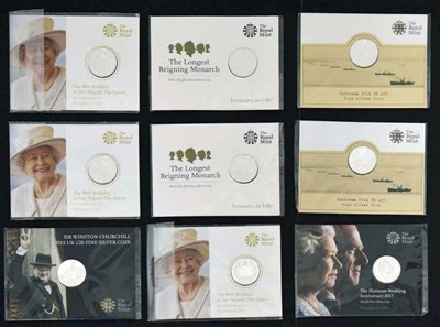 Lot 298 - Nine Elizabeth II silver proof twenty-pound coins