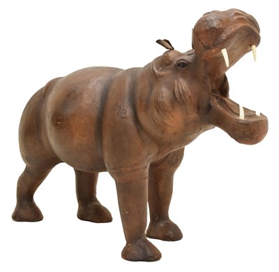 Lot 446 - Leather wrapped floor standing model of a yawning hippo