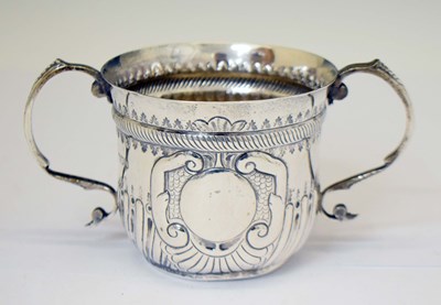 Lot 249 - Late Victorian silver porringer in the Charles II fashion