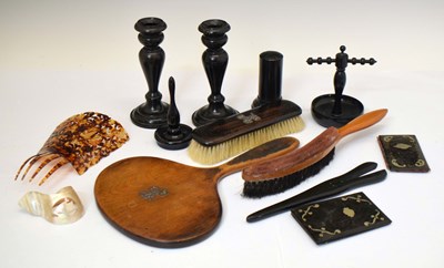 Lot 376 - Collection of early 20th century ebonised dressing table requisites