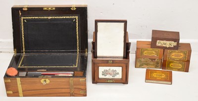 Lot 423 - Victorian brass bound lap desk or writing box, etc