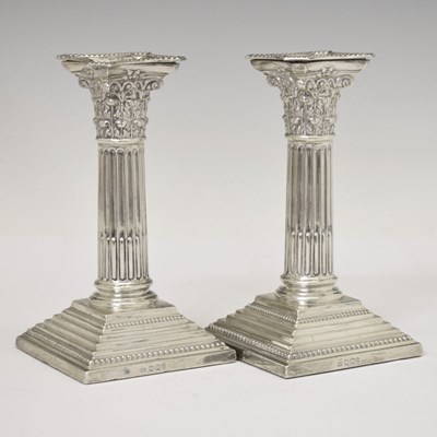 Lot 333 - Pair of Victorian silver candlesticks in column form
