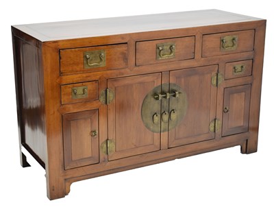 Lot 663 - Chinese brass-mounted yu mu (elm) cabinet
