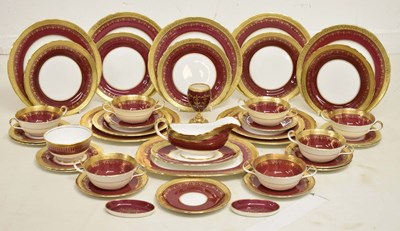 Lot 583 - Aynsley 'Georgian' Maroon pattern 7348 part dinner service