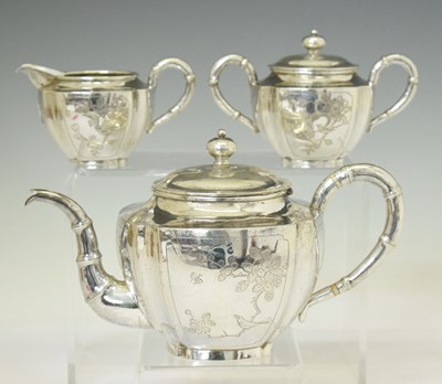 Lot 267 - Early 20th century Chinese export white metal three-piece tea service