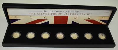 Lot 378 - Isle of Man - Elizabeth II silver proof Victory fifty pence set, 2020