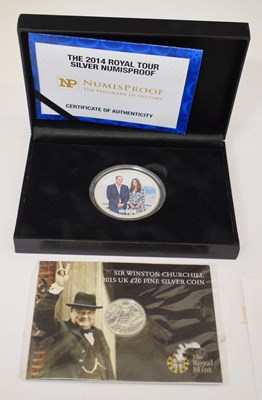 Lot 371 - Silver 2oz commemorative medallion, and Elizabeth II silver £20 coin