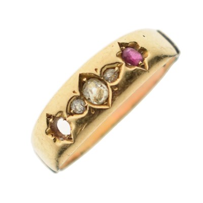 Lot 8 - Early 20th century diamond and ruby yellow metal ring