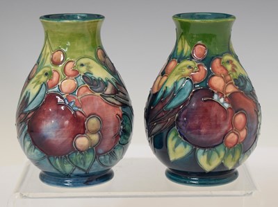 Lot 563 - Moorcroft - Pair of bulbous vases in the Finches pattern