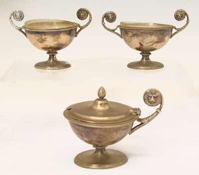 Lot 220 - George V silver three-piece condiment set