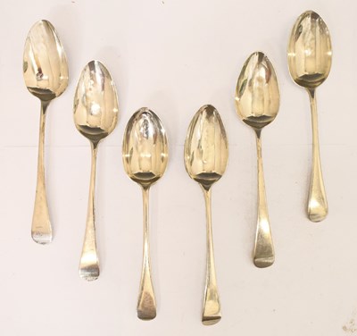 Lot 294 - Six silver Old English pattern tablespoons