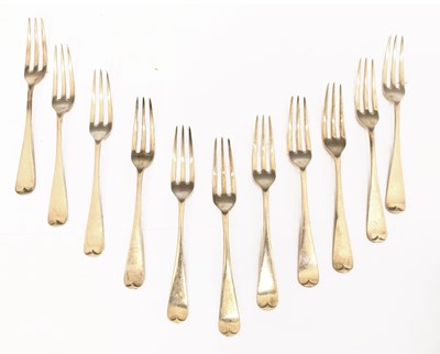Lot 293 - Set of eleven Elizabeth II silver Old English pattern dessert or side forks