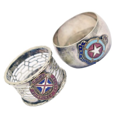 Lot 443 - Shipping Interest - Two early 20th century silver plated napkin rings