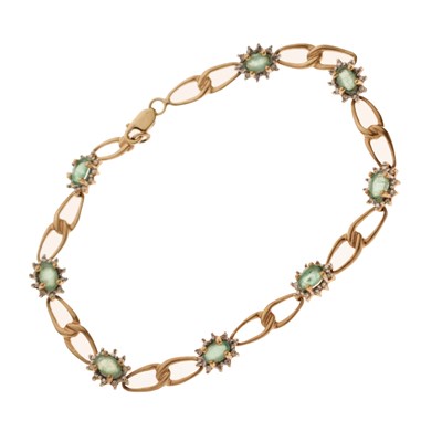 Lot 124 - Emerald and diamond 9ct gold bracelet