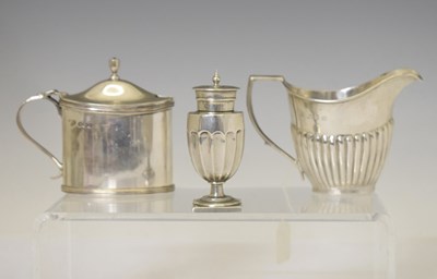 Lot 255 - Victorian silver cream jug, peperette, and mustard pot