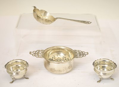 Lot 256 - Elizabeth II silver tea strainer, etc