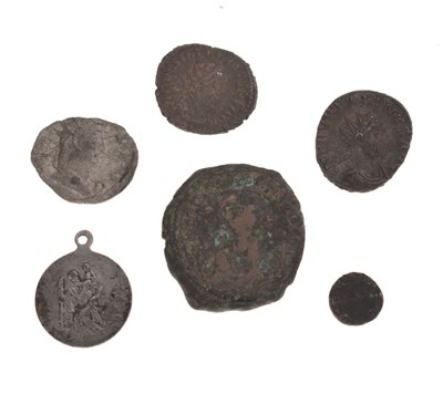 Lot 419 - Three Roman coins, together with a Byzantine coin, etc