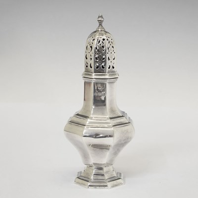 Lot 308 - George V silver sugar caster of octagonal form