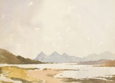 Lot 413 - Edward Wesson, RI RSMA (British, 1910-1983) - Watercolour - 'The Cuillins From Red Point, Gairloch'