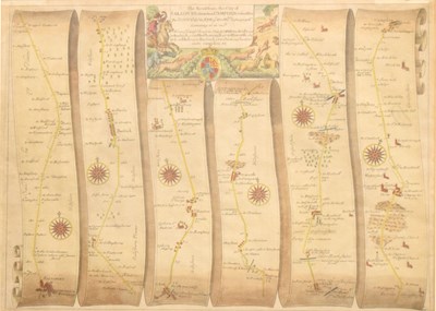Lot 620 - John Ogilby - Hand coloured engraved map - The Road from the City of Salisbury to Campden