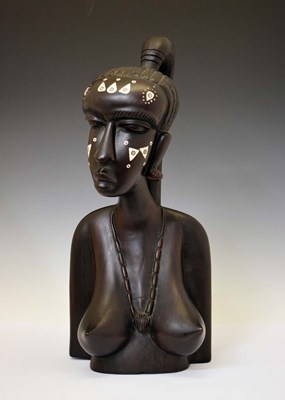 Lot 477 - Ethnographica - African bone inlaid carved hardwood female fertility figure