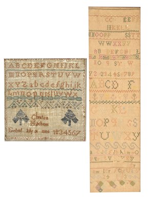 Lot 478 - Early George III needlework 'strip' sampler and late George III sampler