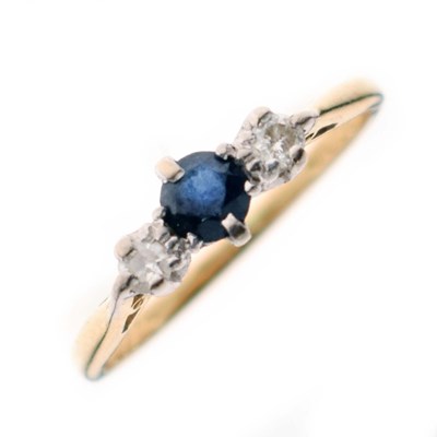 Lot 16 - Sapphire and diamond three-stone 18ct gold ring